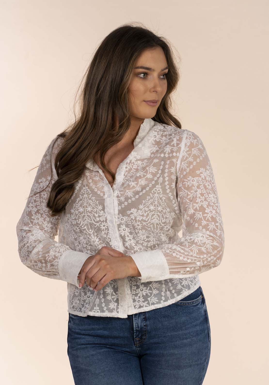 Naoise Victorian Lace Blouse - White 4 Shaws Department Stores