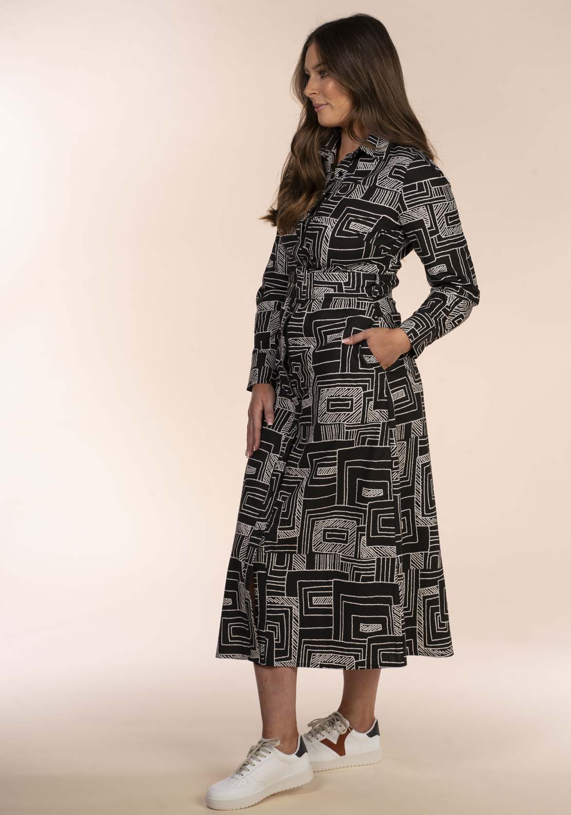 Naoise Geometric Cotton Maxi Dress - Black 3 Shaws Department Stores