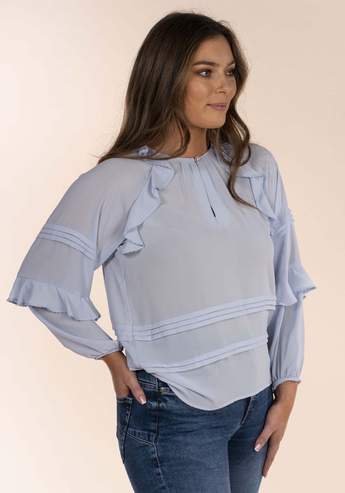 Naoise Romantic Ruffle Blouse - Blue 3 Shaws Department Stores