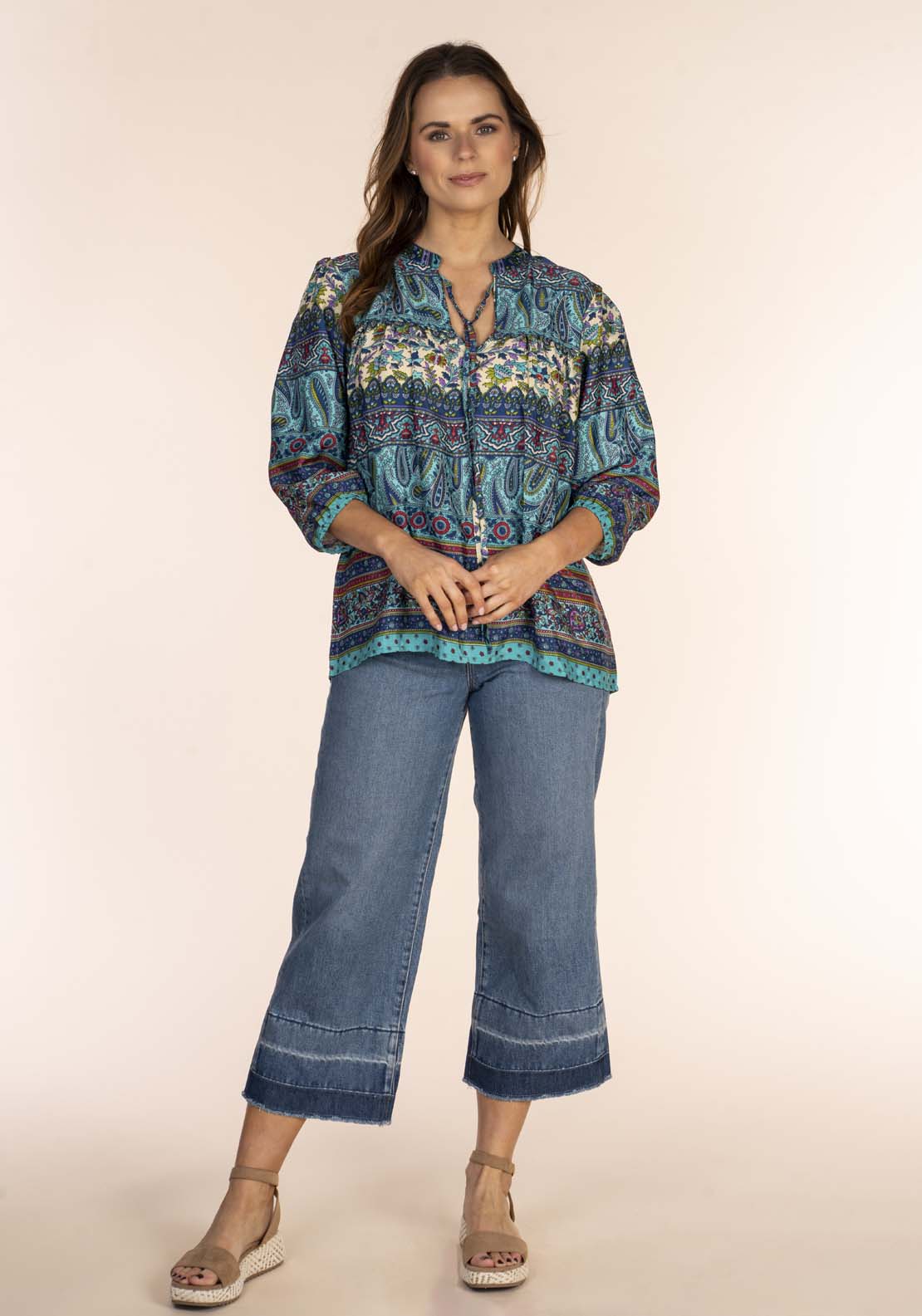 Naoise Art Silk Print Blouse - Blue 6 Shaws Department Stores