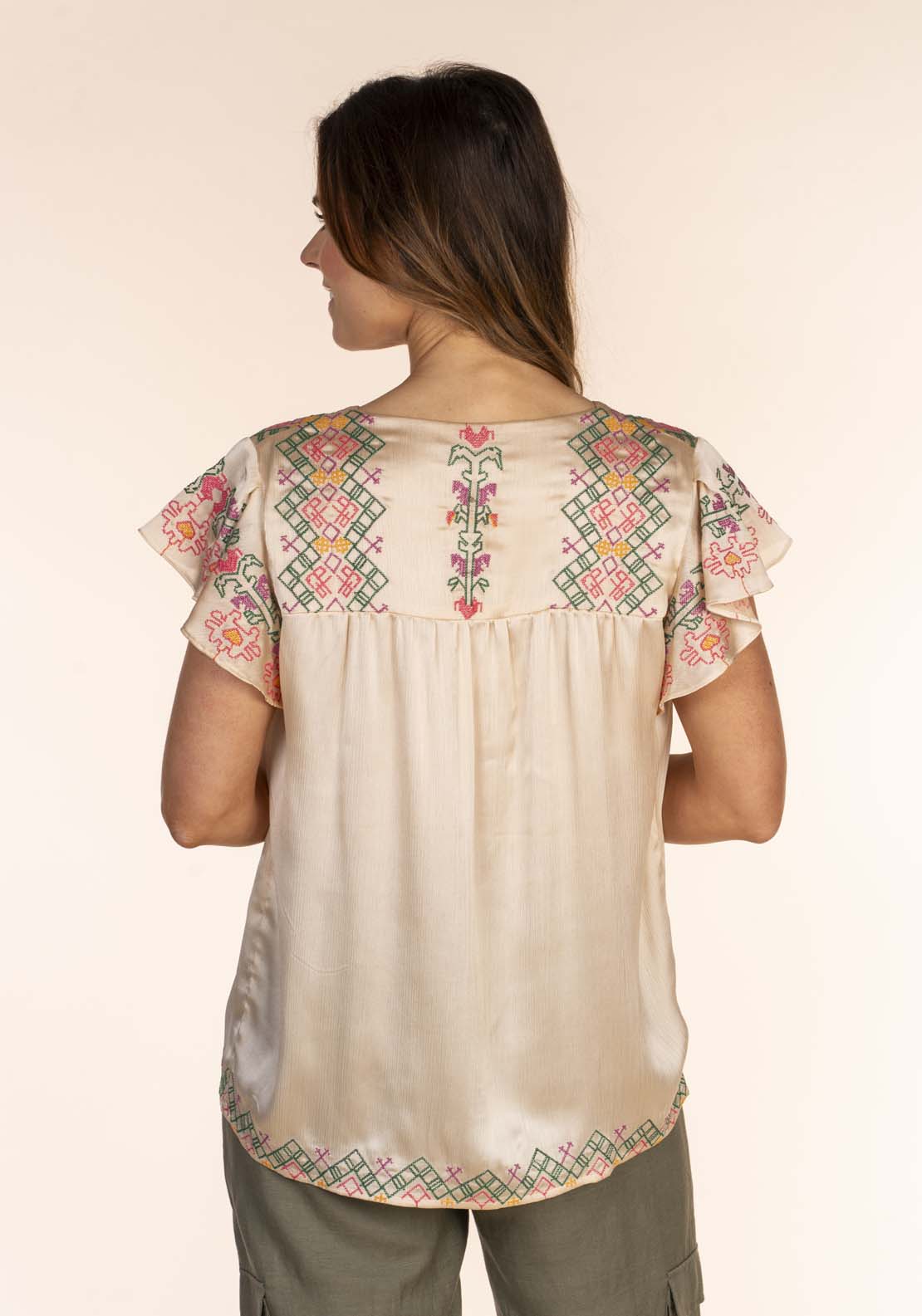 Naoise Embroidered Frill Sleeve Top - Ivory 4 Shaws Department Stores