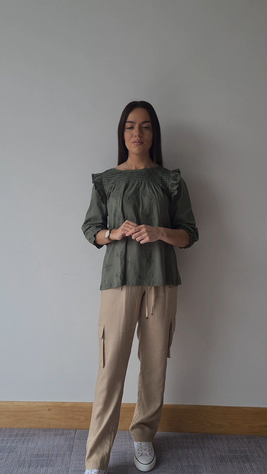 Tea Lane Ruffle Top With Pleat Yoke - Green 1 Shaws Department Stores