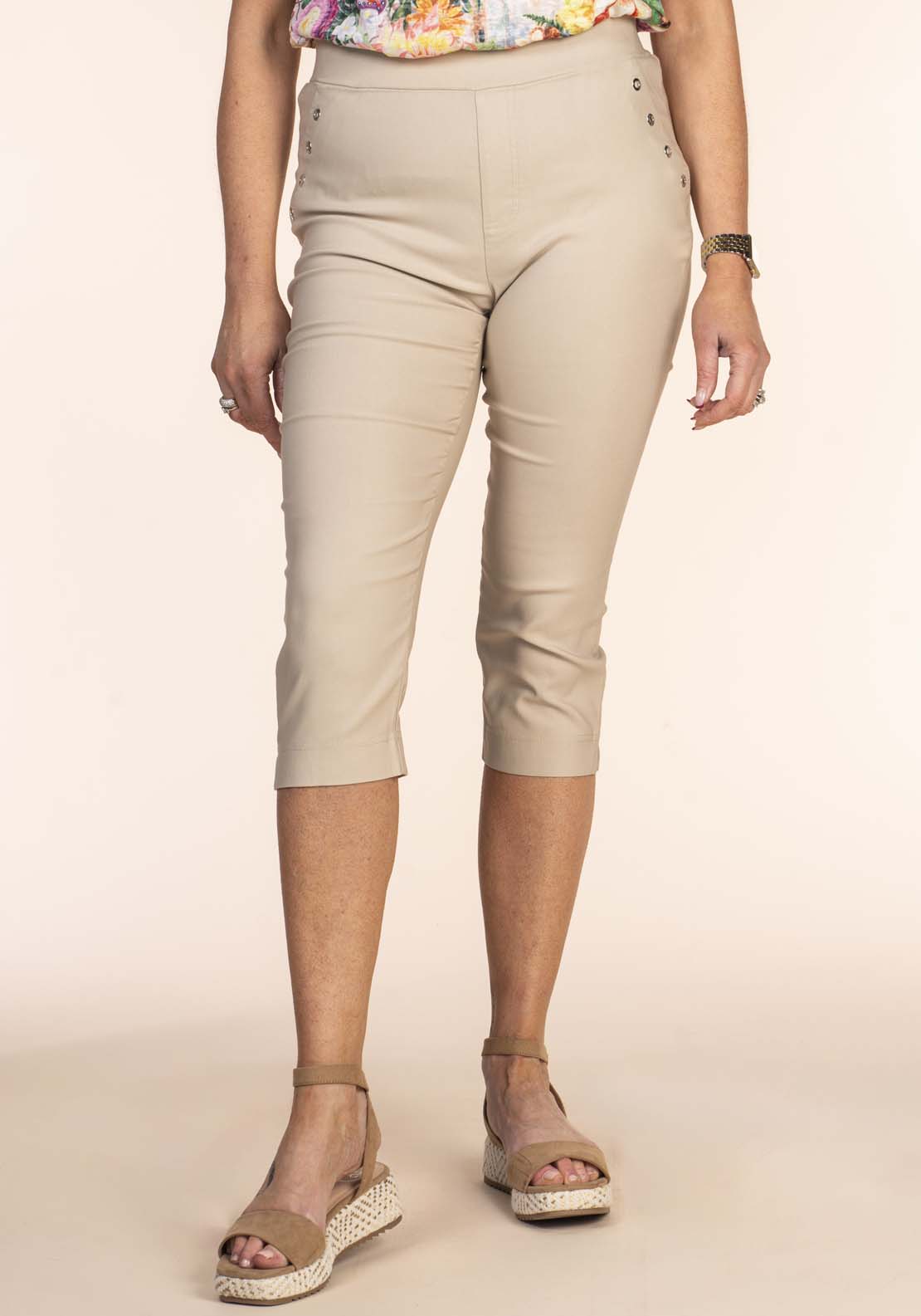 Tea Lane Pocket Eyelet Detail Crop - Taupe 2 Shaws Department Stores