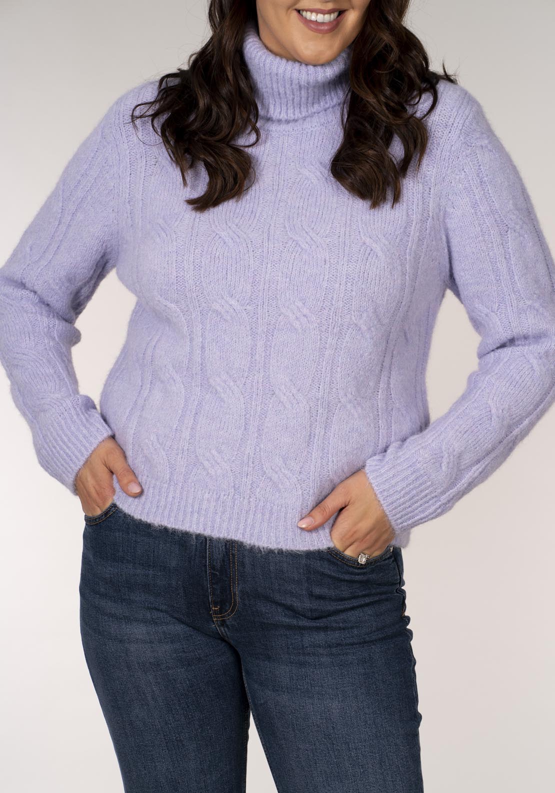Tea Lane Cable Roll Neck Jumper - Lavendar Marl 4 Shaws Department Stores