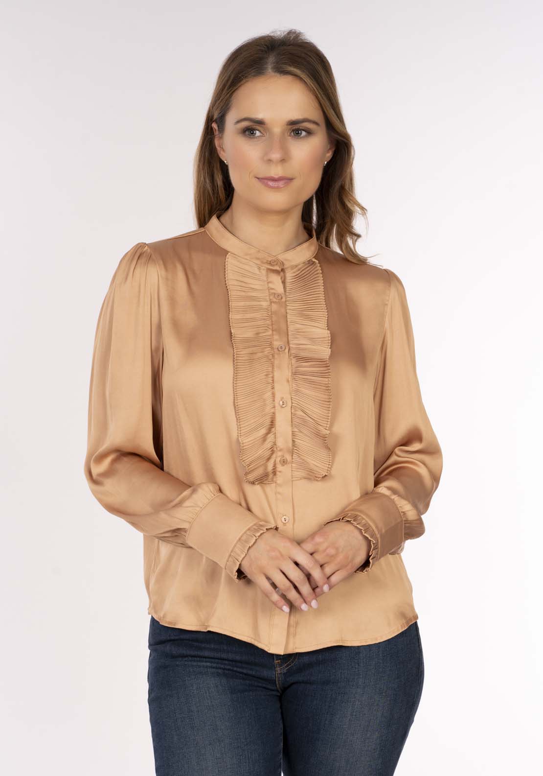 Naoise Satin Pleat Blouses - Cappucino 1 Shaws Department Stores