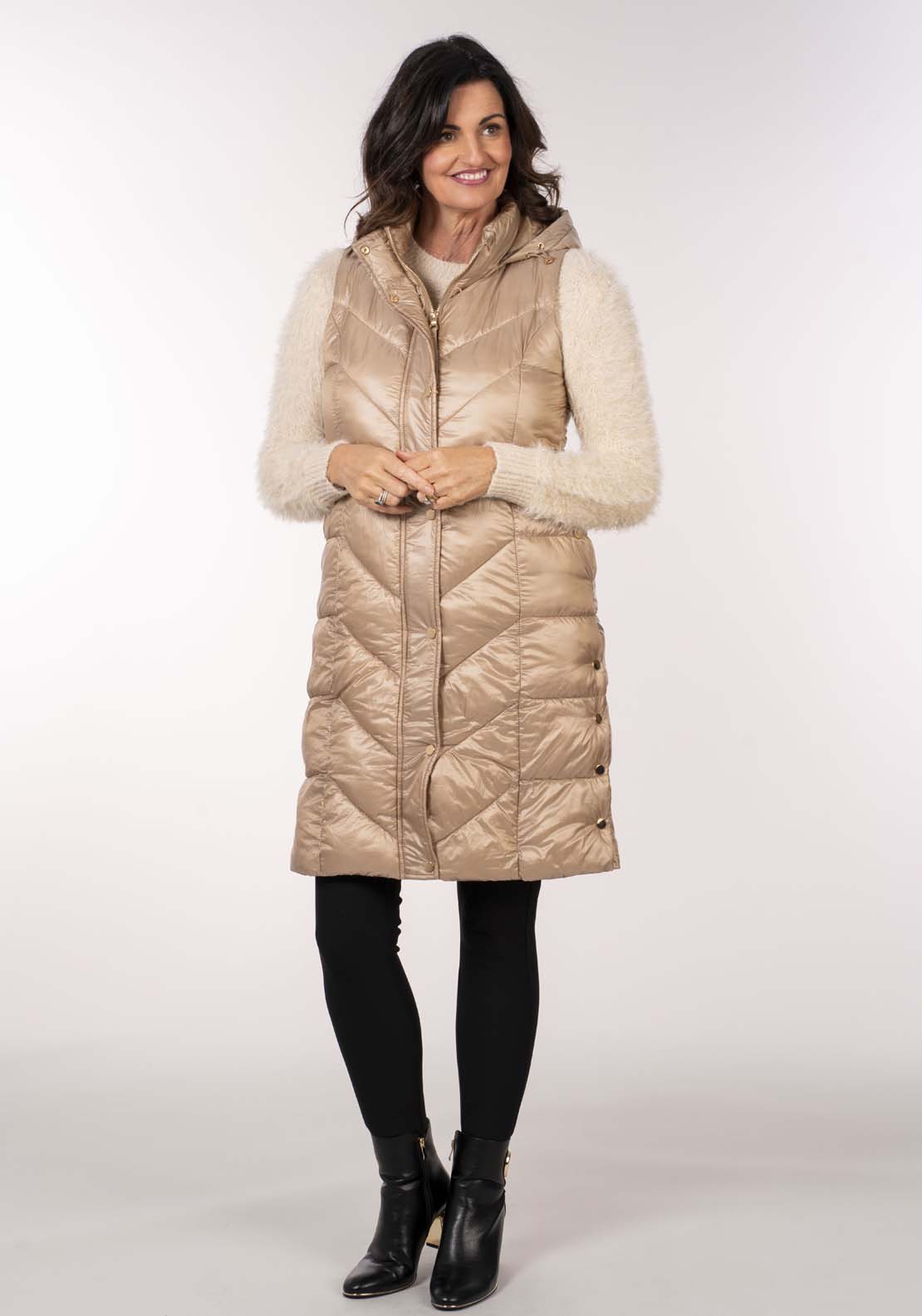 Naoise Diamond Quilt Long Gilet - Caramel 5 Shaws Department Stores