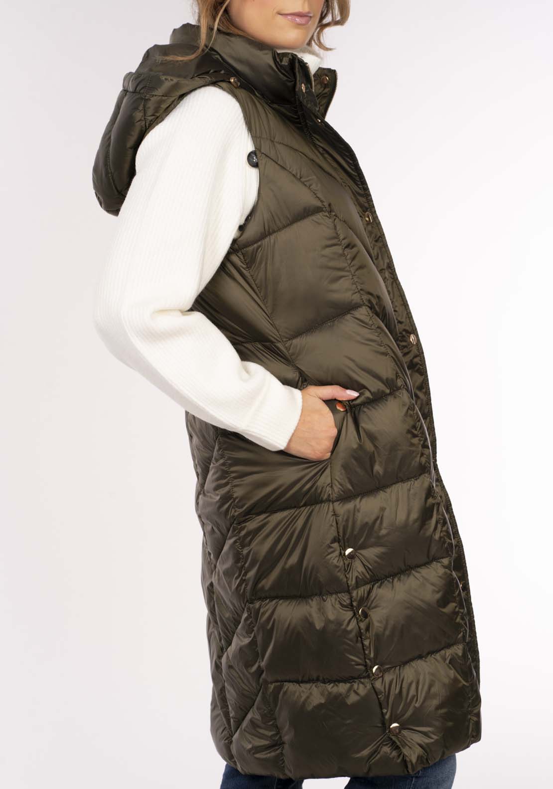 Naoise Diamond Quilt Long Gilet - Green 3 Shaws Department Stores