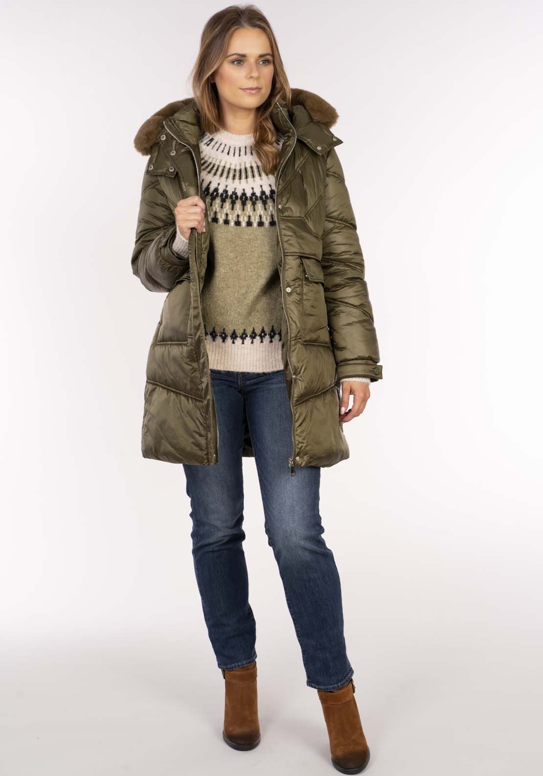 Naoise 3/4 Fur Hood - Green 2 Shaws Department Stores