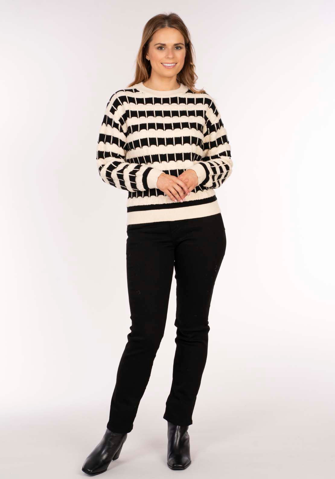 Naoise Texture Stripe Sweater - Ivory / Black 9 Shaws Department Stores
