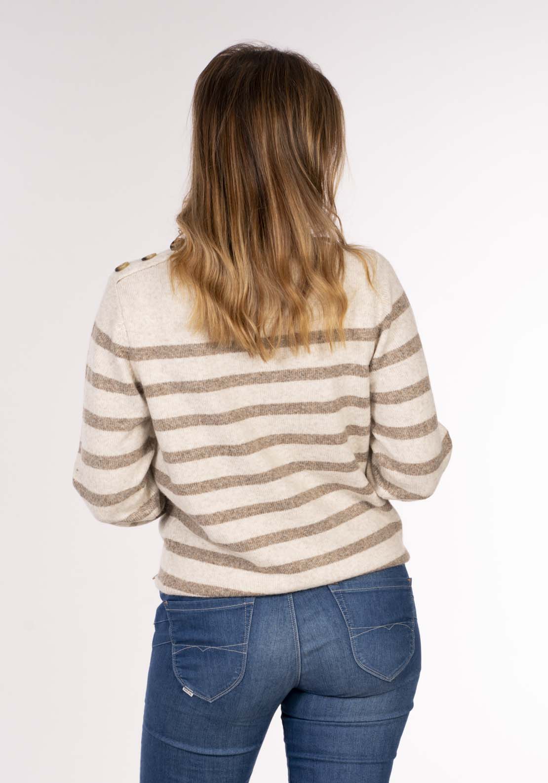 Naoise Stripe Button Shoulder Sweater - Cranberry Taupe Choc 6 Shaws Department Stores