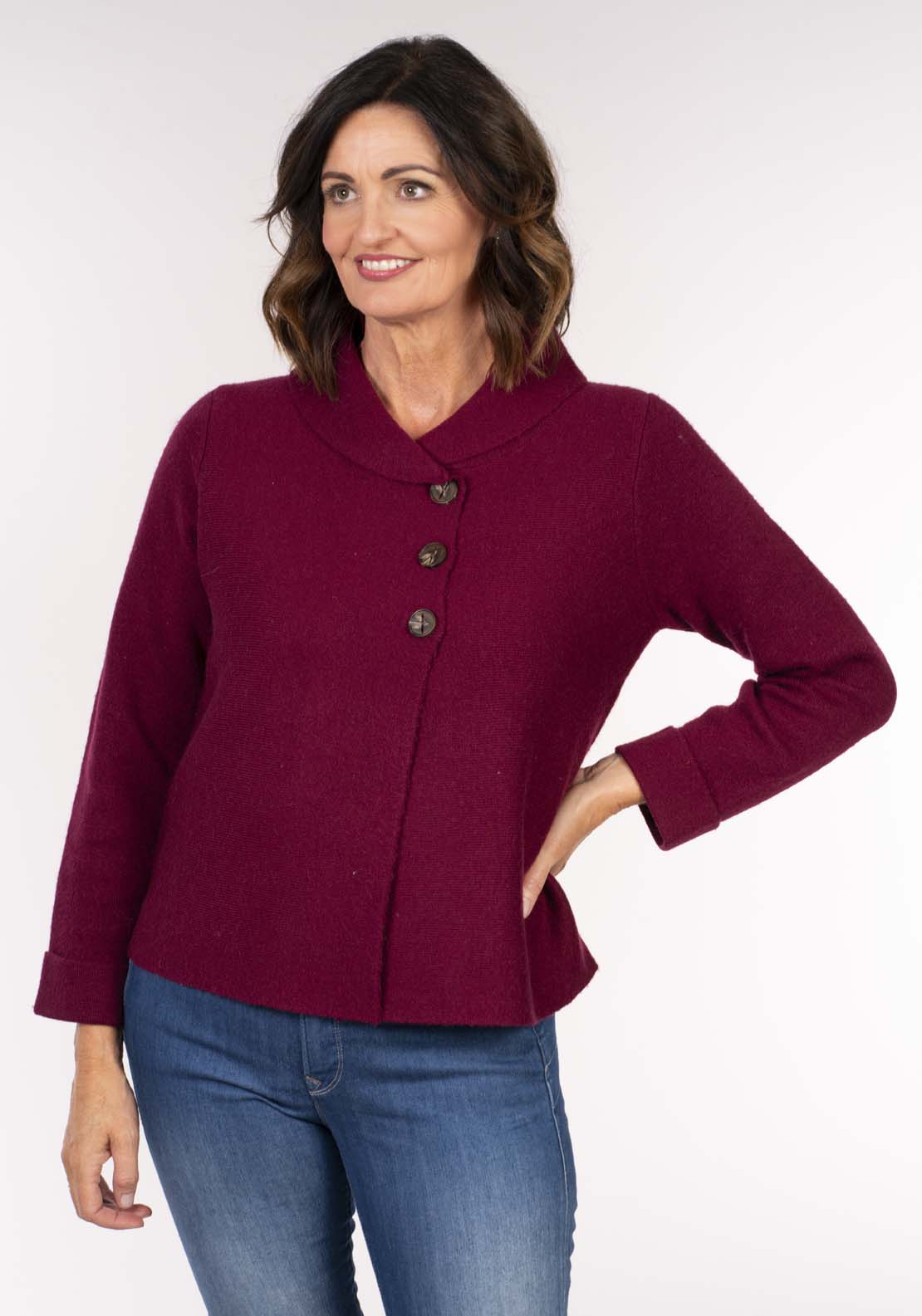 Tea Lane Roll Neck Horizontal Jacket - Cranberry 1 Shaws Department Stores