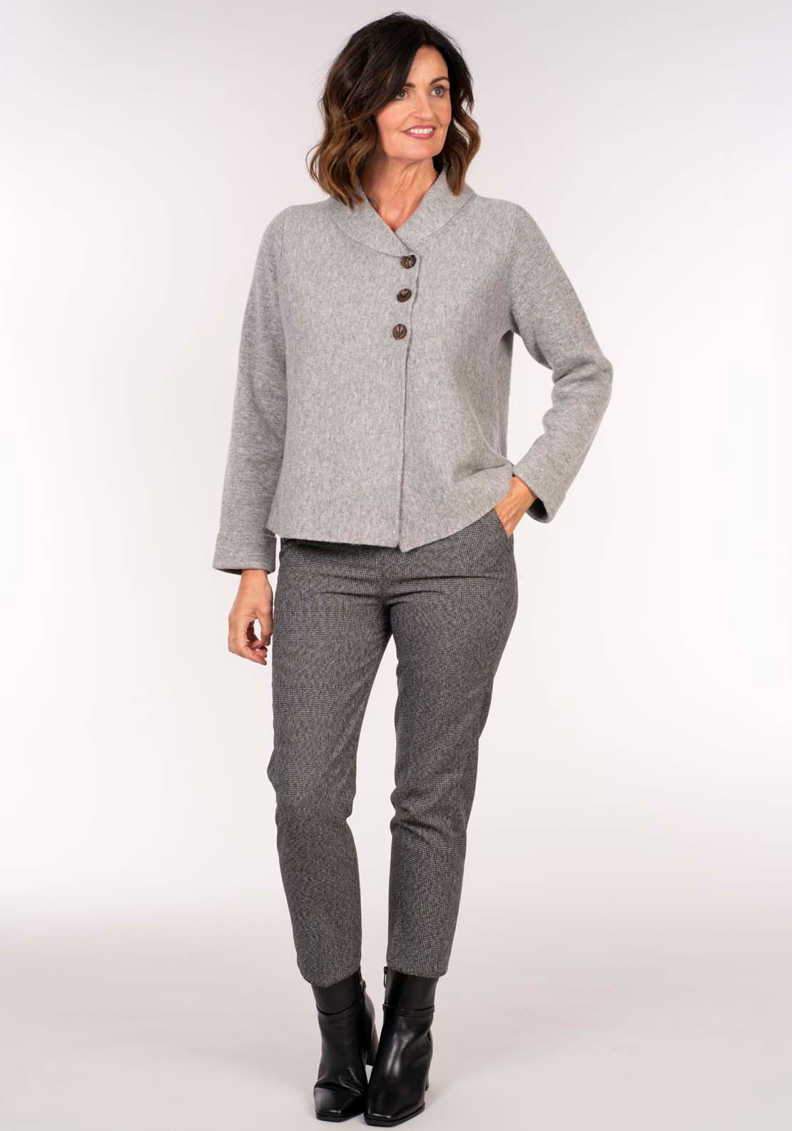 Tea Lane Roll Neck Horizontal Jacket - Grey 5 Shaws Department Stores