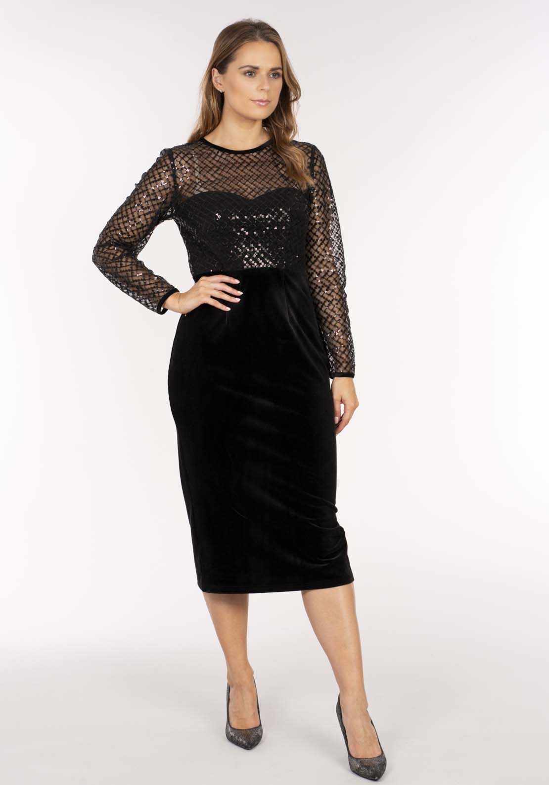 Naoise Lattice Sequin Dress - Black 1 Shaws Department Stores