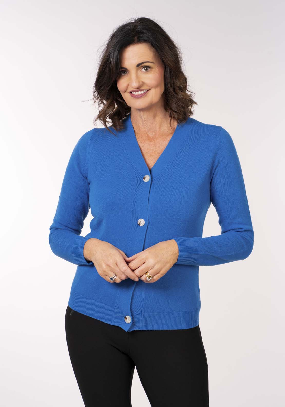 Tea Lane Cashmillon V Neck Cardi - Ocean 1 Shaws Department Stores