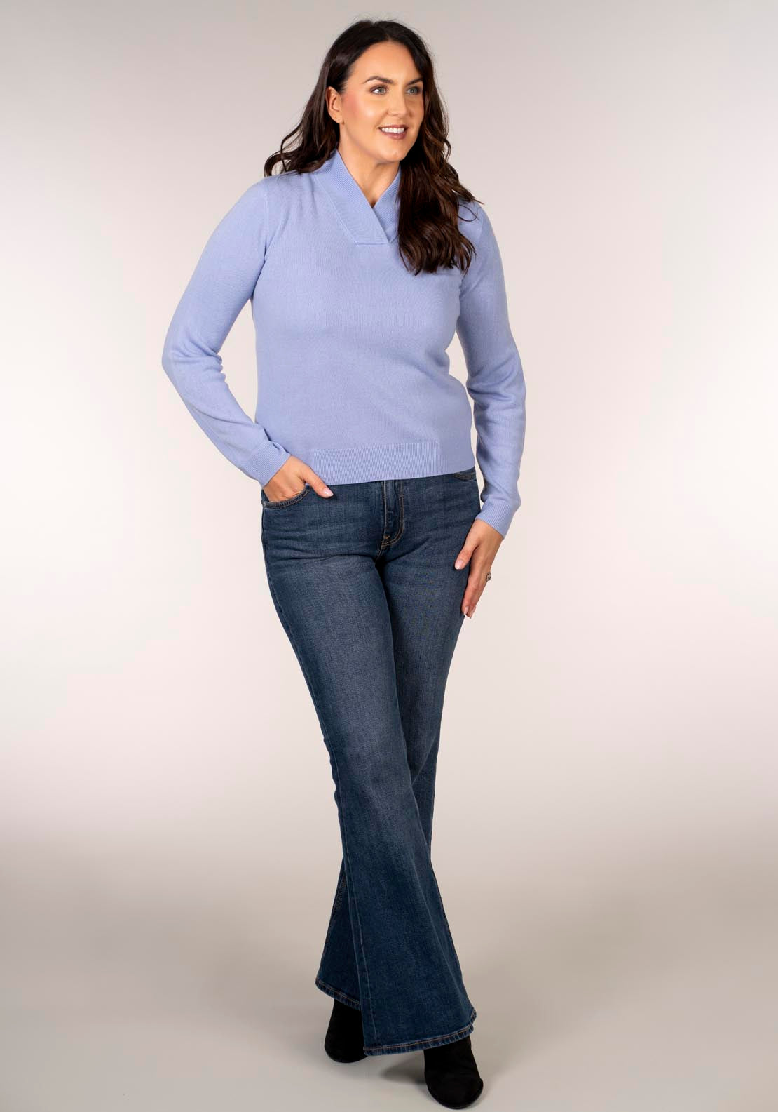 Tea Lane Cashmillon V-Neck Jumper - Blue 5 Shaws Department Stores