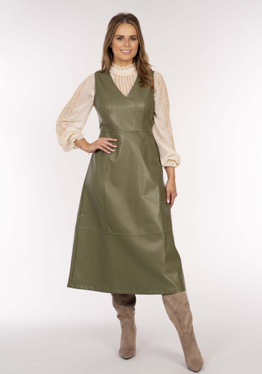 Short Sleeve Pu Dress - Green Short Sleeve Pu Dress - Green