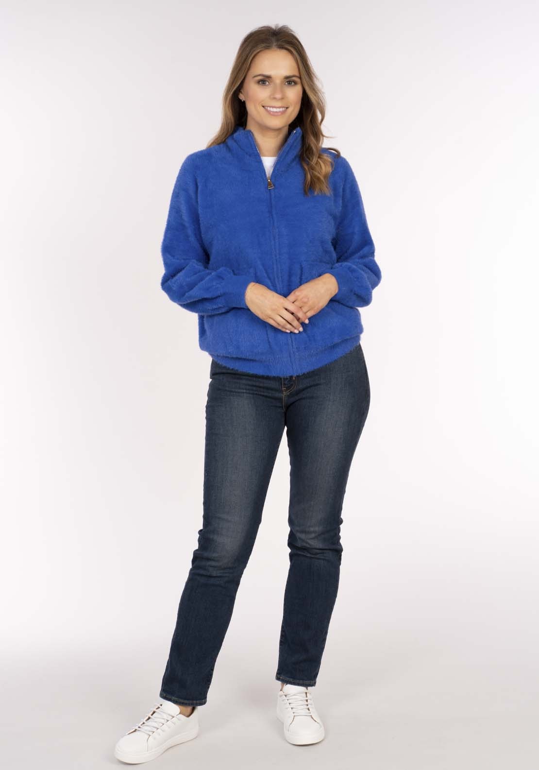 Naoise Zip Front Feather Cardi - Blue 5 Shaws Department Stores