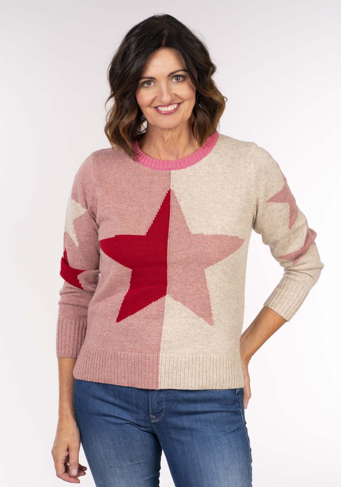 Naoise Star Sweater - Red Orange Taupe 5 Shaws Department Stores