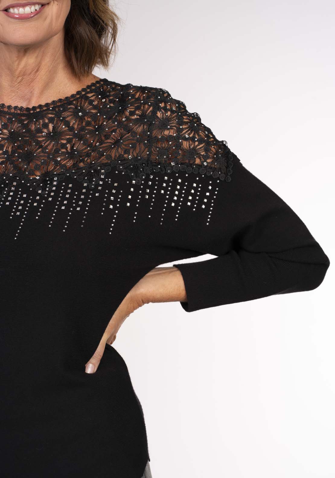 Tea Lane Beaded Yoke Sweater - Black 4 Shaws Department Stores