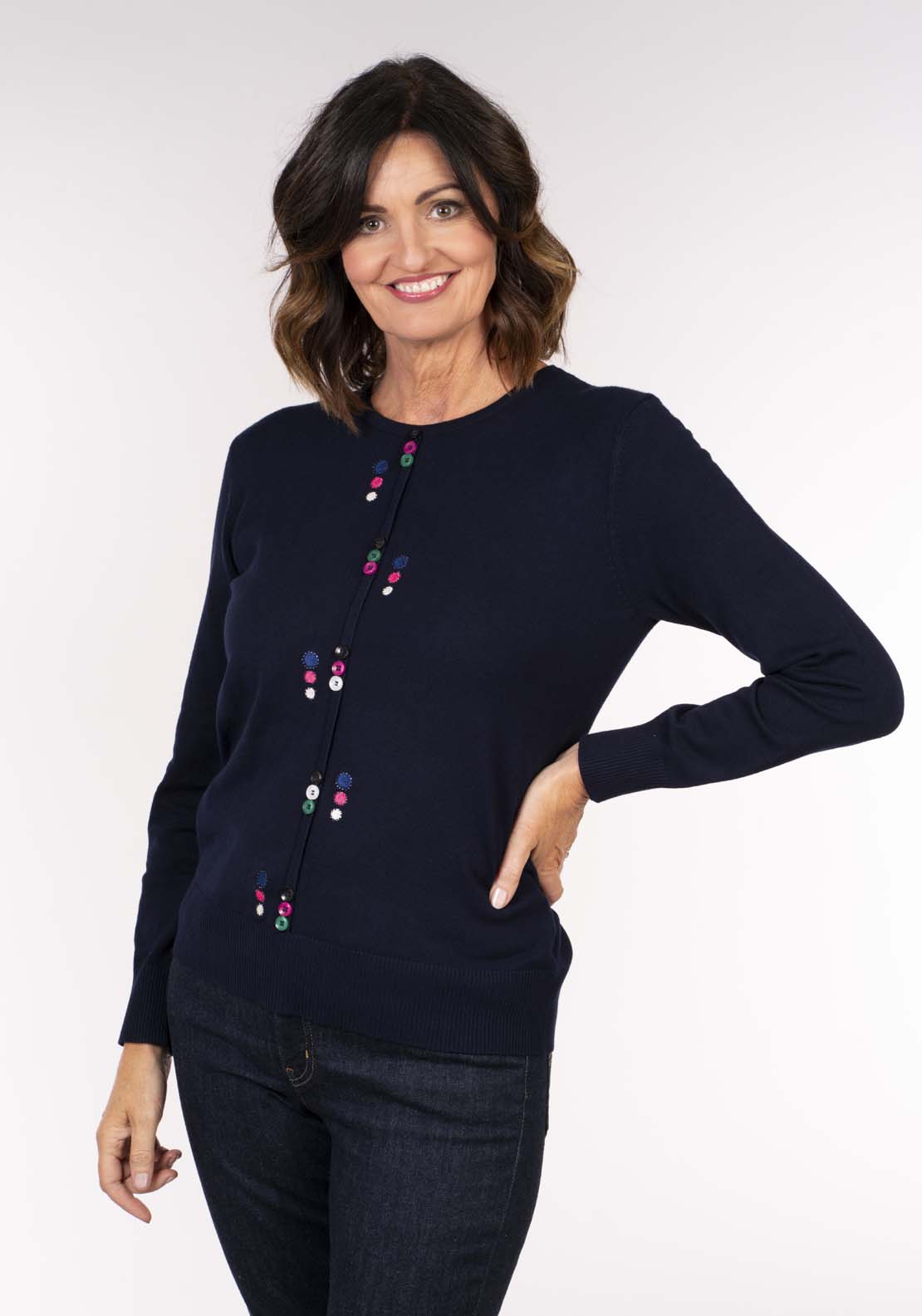 Tea Lane Novelty Button Sweater - Navy 1 Shaws Department Stores