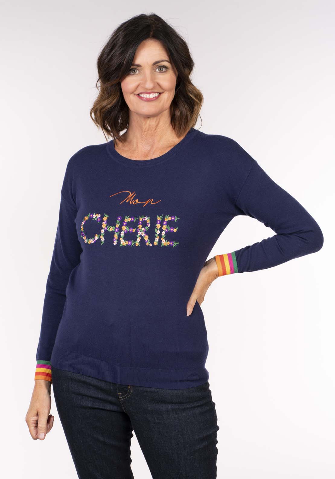 Tea Lane Cherry Sweater - Navy 2 Shaws Department Stores