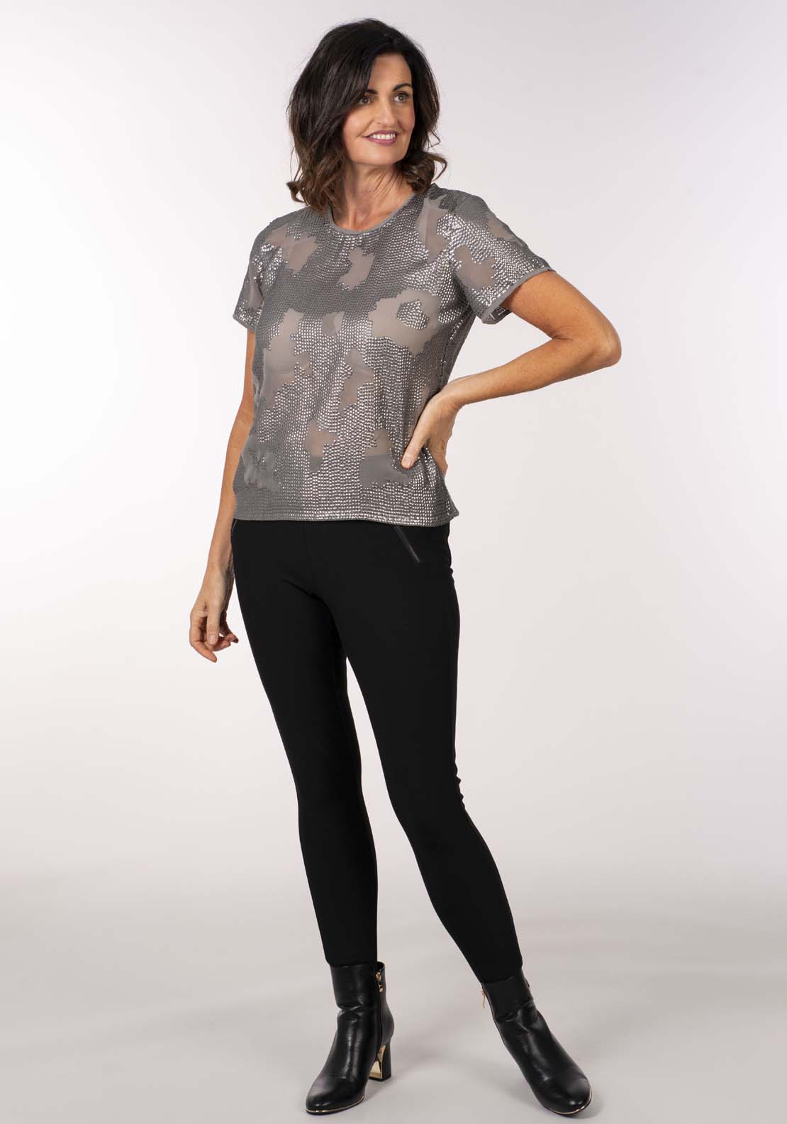 Naoise Sequin Detail Top - Grey 5 Shaws Department Stores