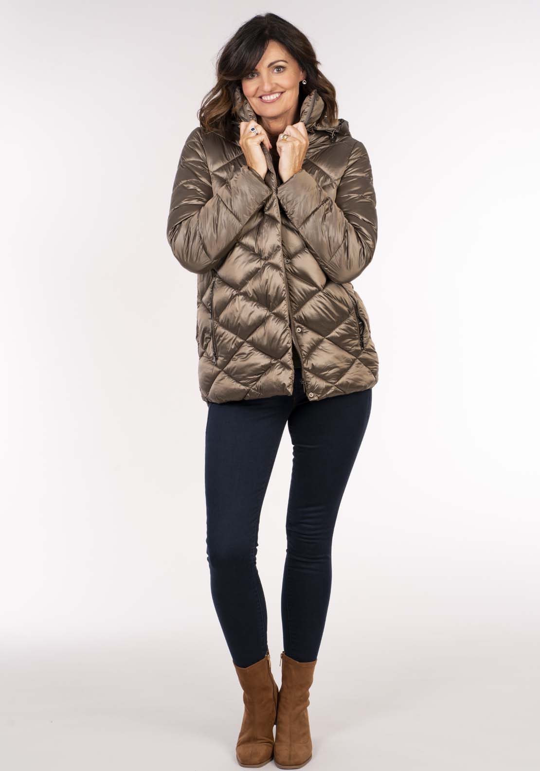 Tea Lane Diamond 3/4 Quilt Jacket - Shiny Gold 2 Shaws Department Stores