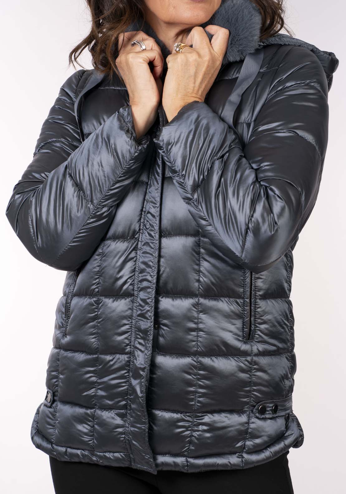 Tea Lane Diamond 3/4 Quilt Jacket - Shiny Petrol 9 Shaws Department Stores