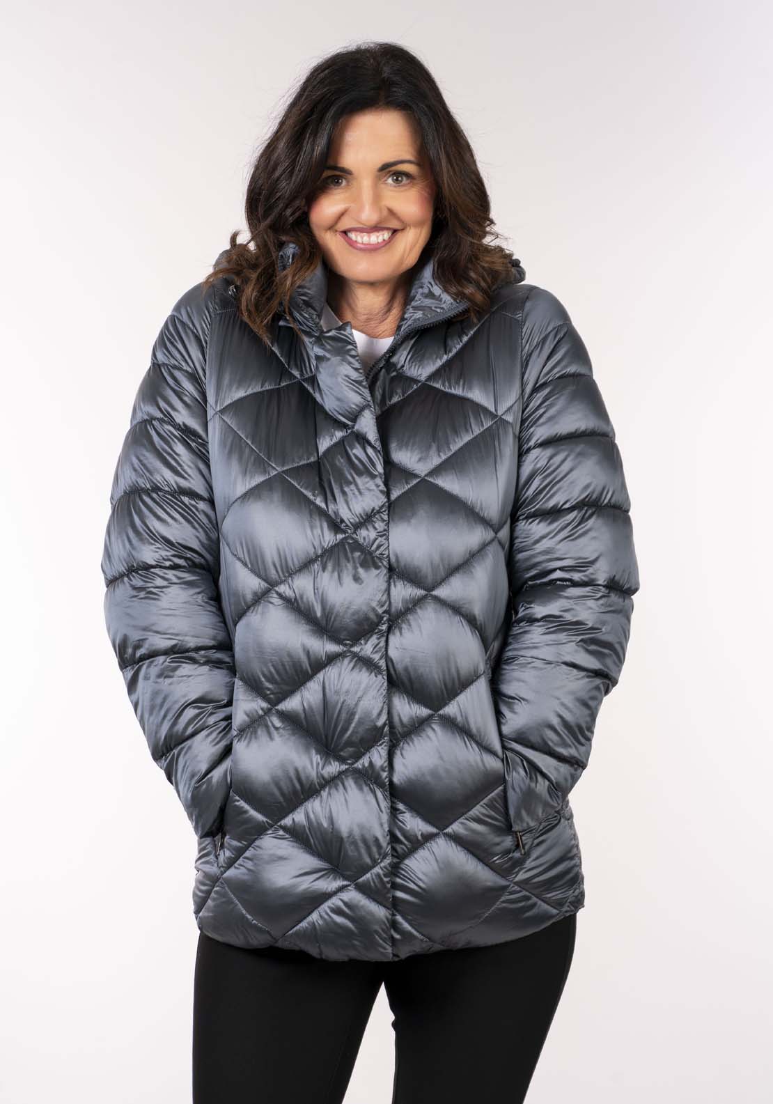 Tea Lane Diamond 3/4 Quilt Jacket - Shiny Petrol 7 Shaws Department Stores