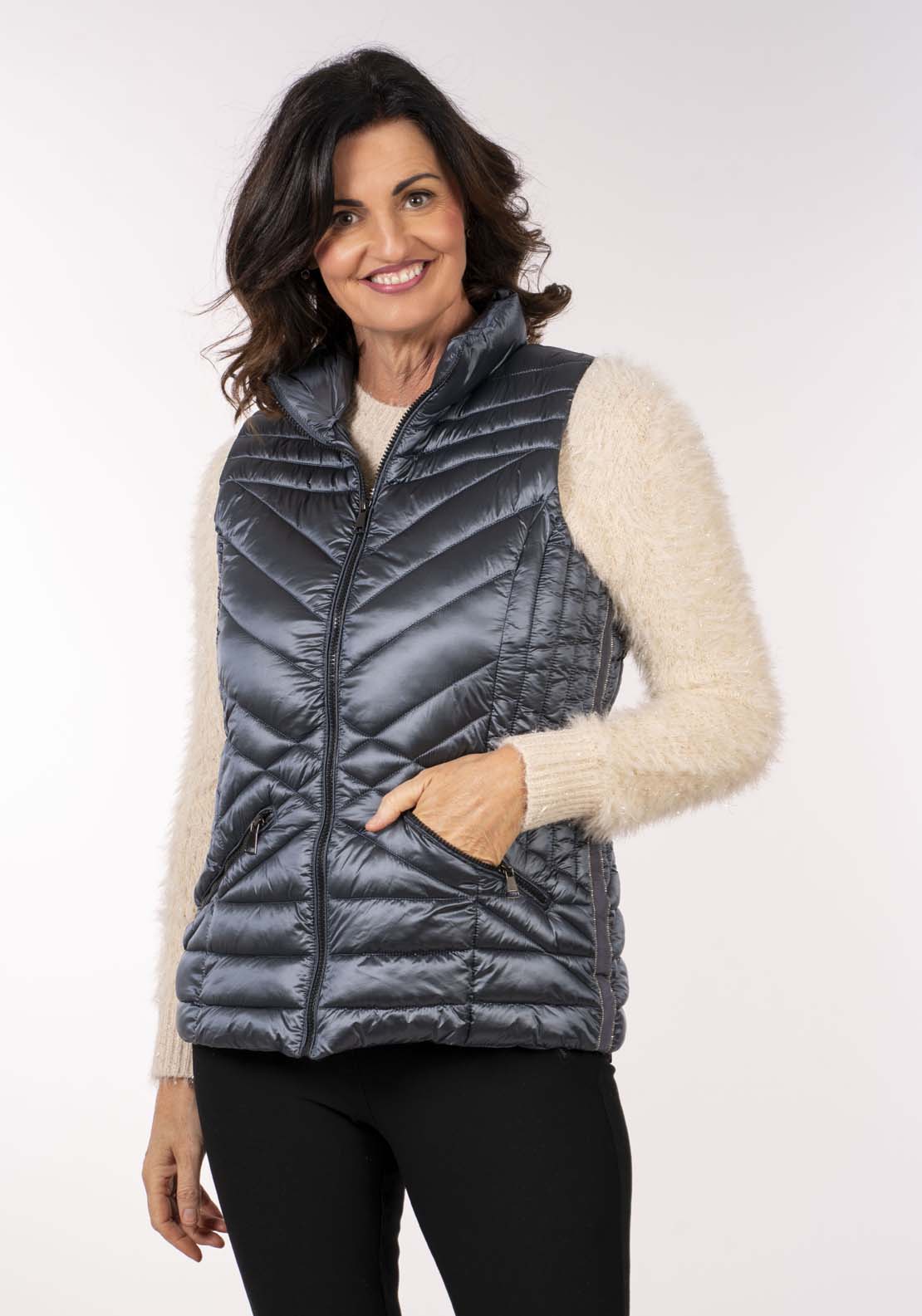 Tea Lane Padded Gilet - Shiny Petrol 1 Shaws Department Stores