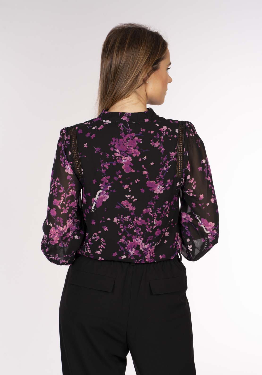 Naoise Floral Blouse Lace Inserts - Black / Berry 4 Shaws Department Stores