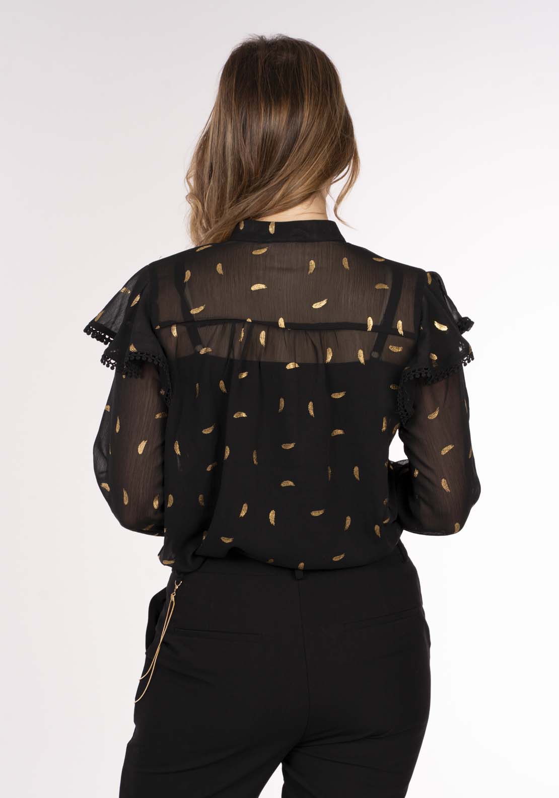 Naoise Feather Print Blouse - Black 6 Shaws Department Stores