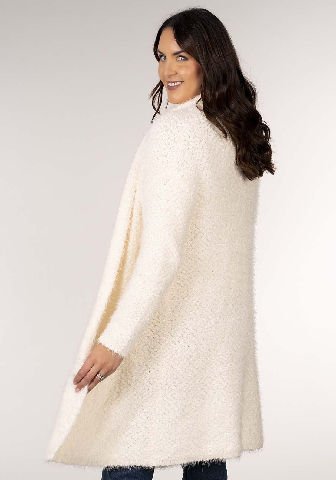 Tea Lane Popcorn Longline Cardigan - White 4 Shaws Department Stores