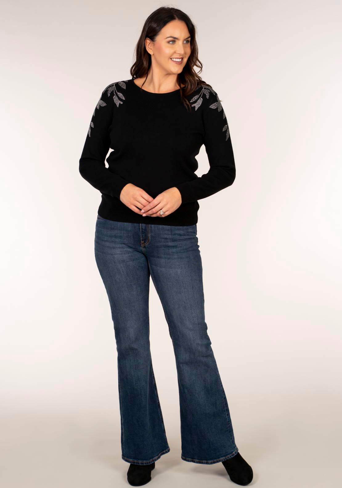 Tea Lane Sparkle Leaf Crew Jumper - Black 6 Shaws Department Stores