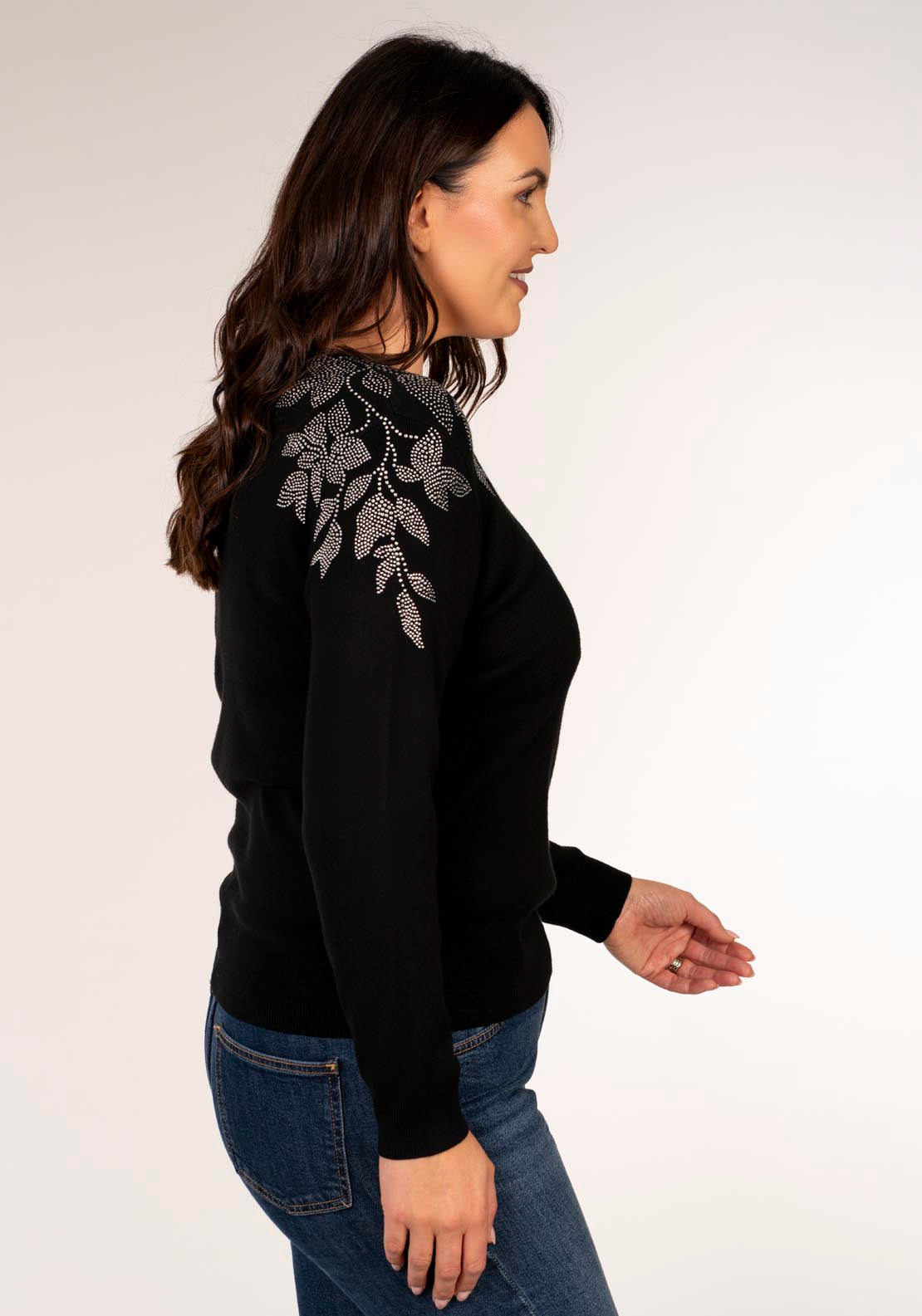 Tea Lane Sparkle Leaf Crew Jumper - Black 3 Shaws Department Stores