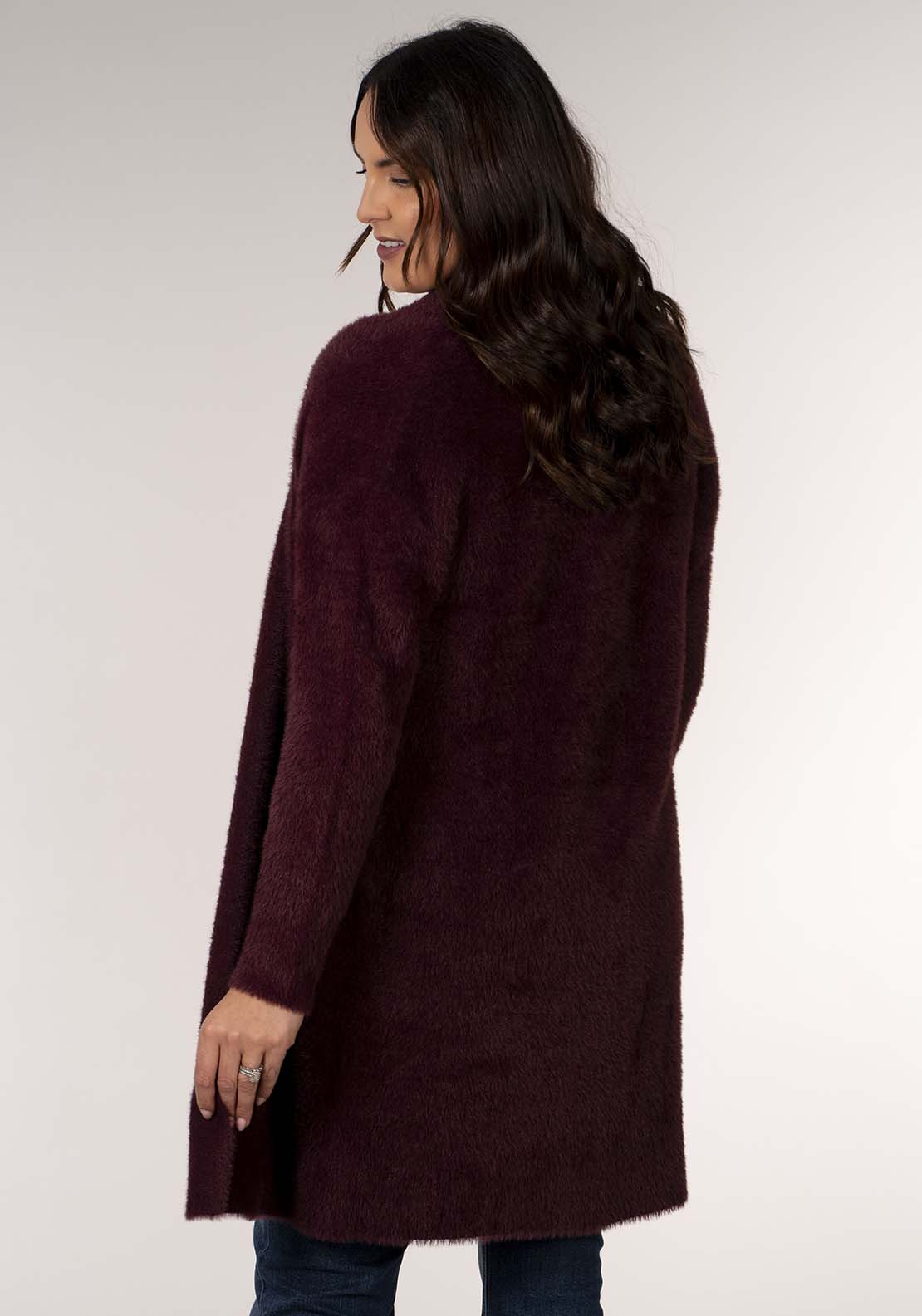 Tea Lane Feather Yarn Cardigan - Wine 5 Shaws Department Stores