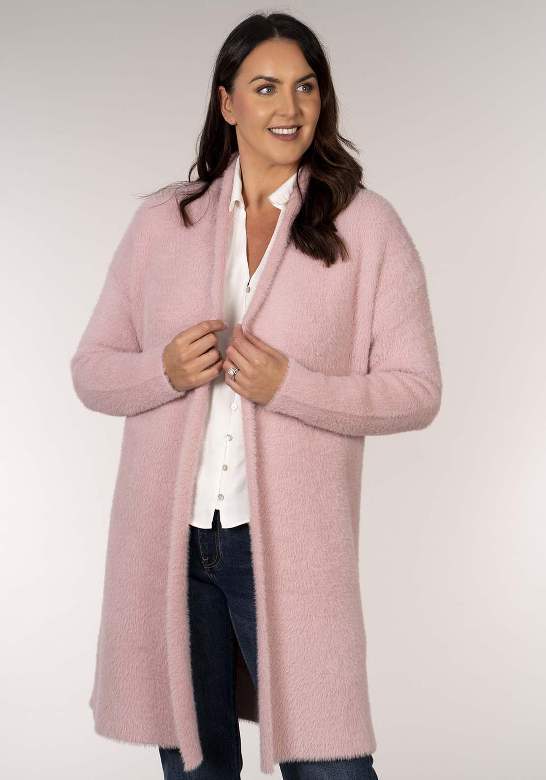 Tea Lane Feather Yarn Cardigan - Pink 2 Shaws Department Stores