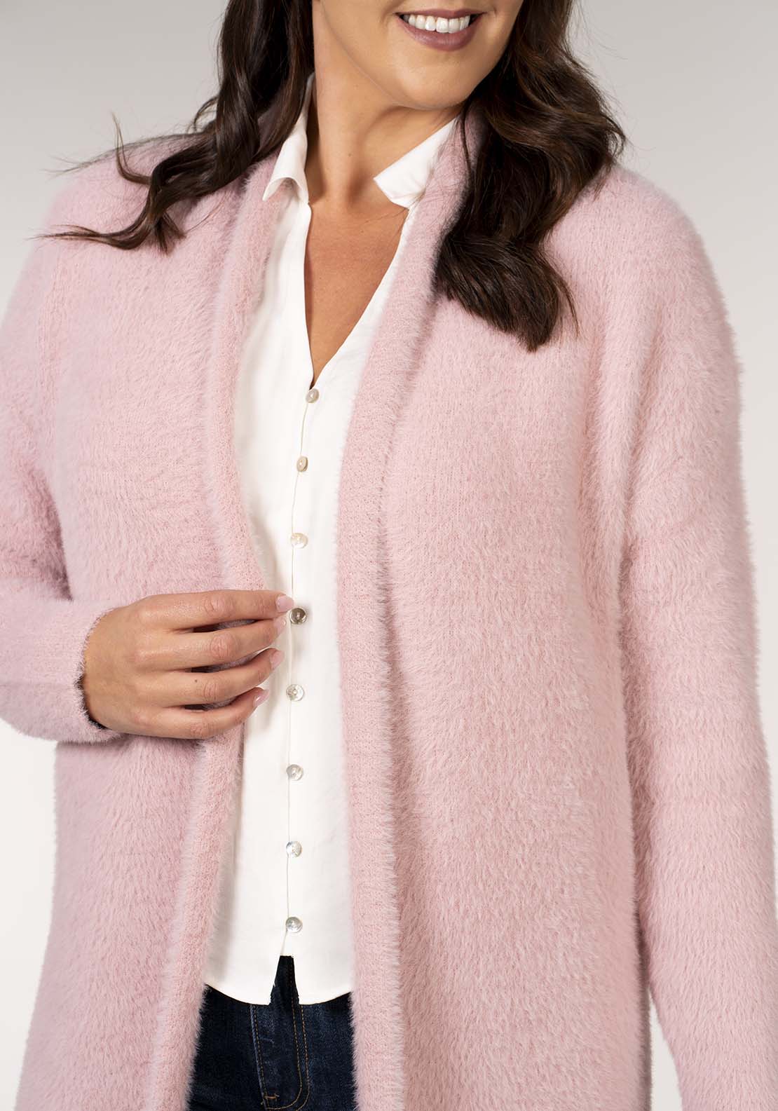 Tea Lane Feather Yarn Cardigan - Pink 3 Shaws Department Stores