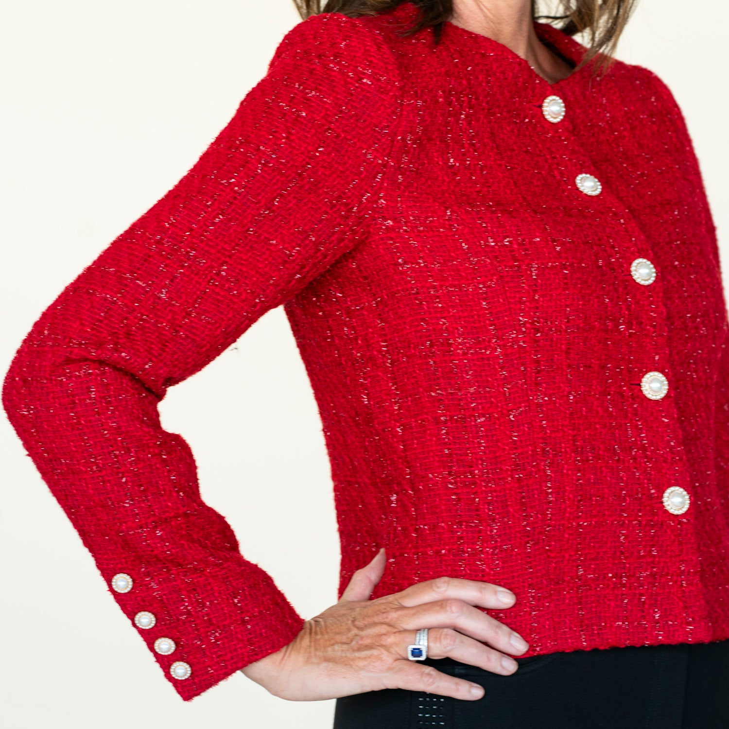 Tea Lane Boucle Blazar - Red 5 Shaws Department Stores