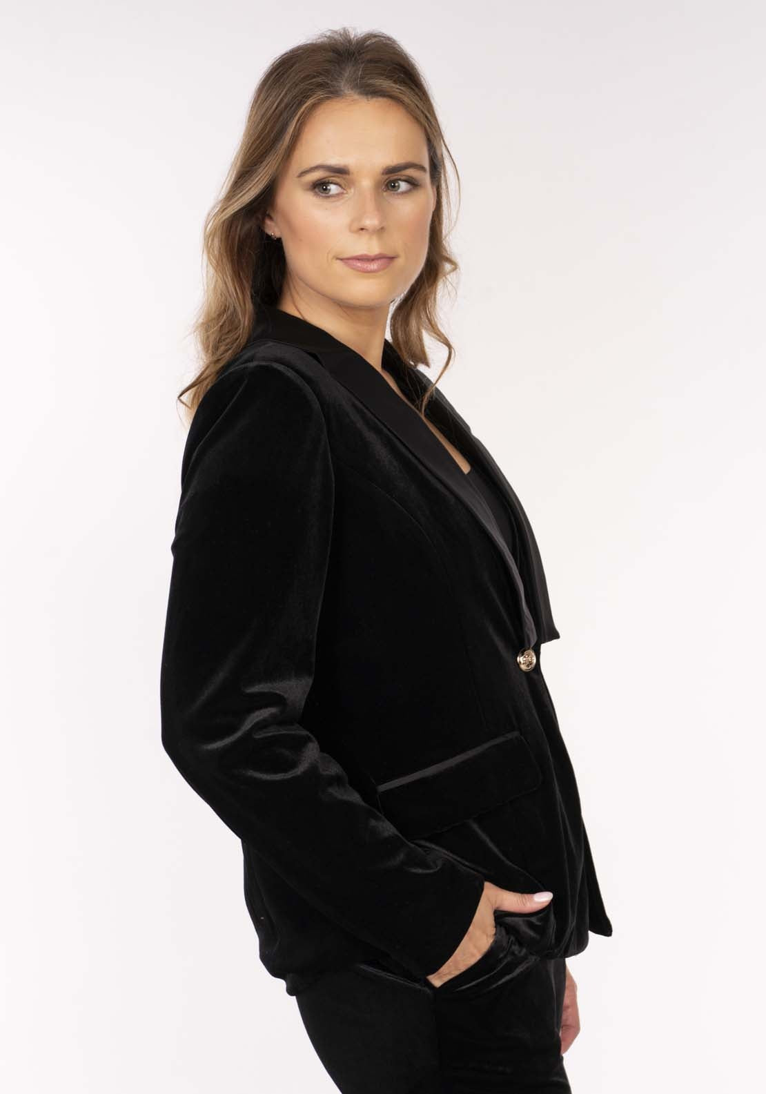Naoise Velvet Tuxedo Blazar - Black 3 Shaws Department Stores