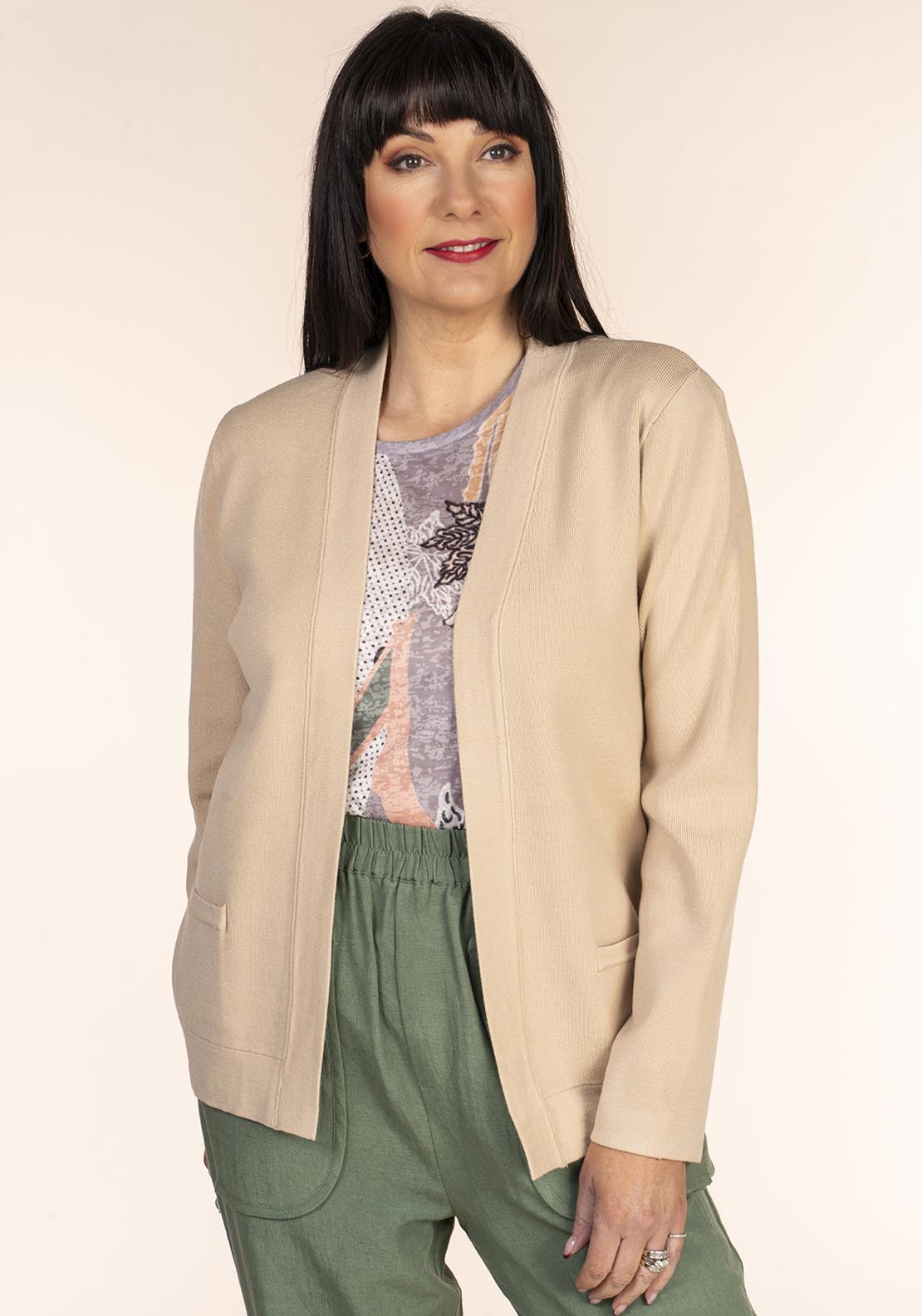 Tea Lane Basic Cardigan - Taupe 1 Shaws Department Stores