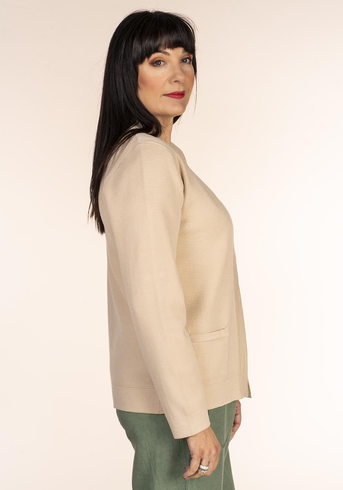 Tea Lane Basic Cardigan - Taupe 4 Shaws Department Stores
