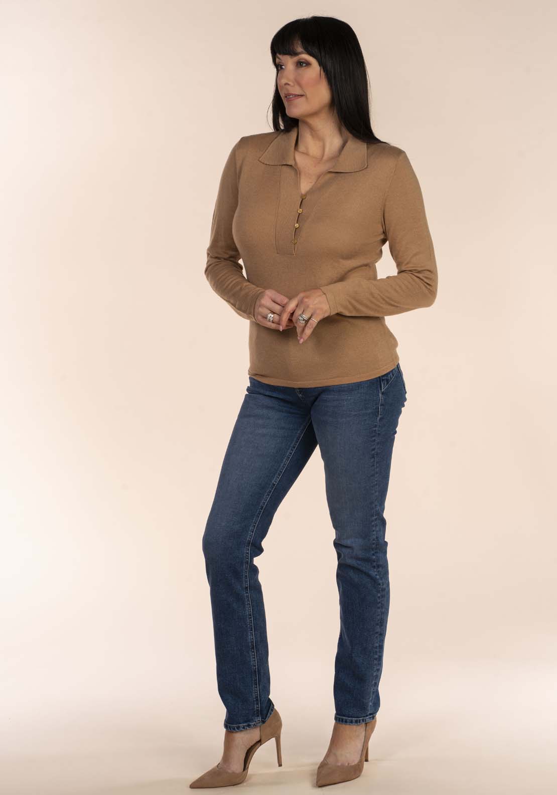 Tea Lane Collar Fine Knit Jumper - Toffee 6 Shaws Department Stores