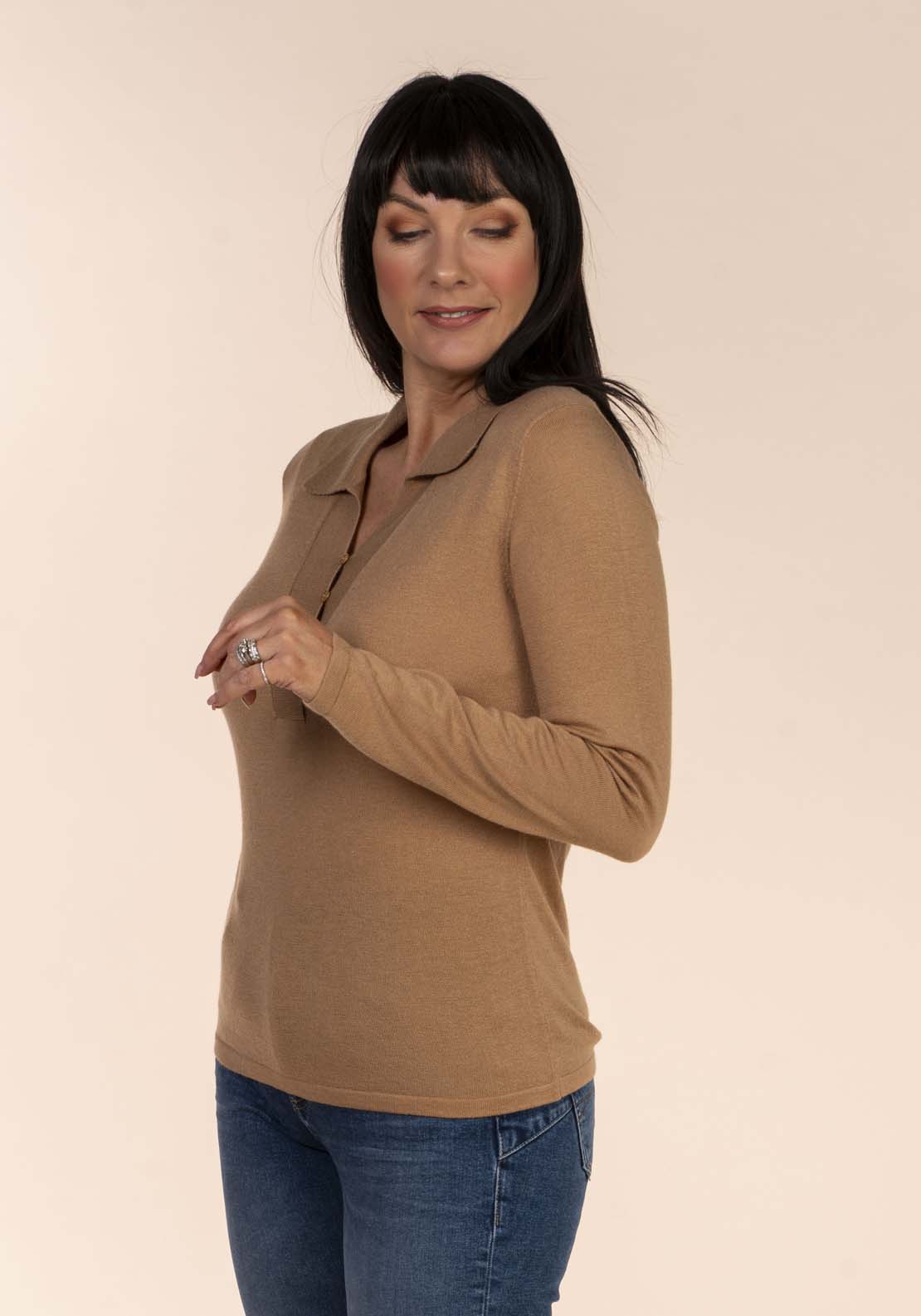 Tea Lane Collar Fine Knit Jumper - Toffee 2 Shaws Department Stores