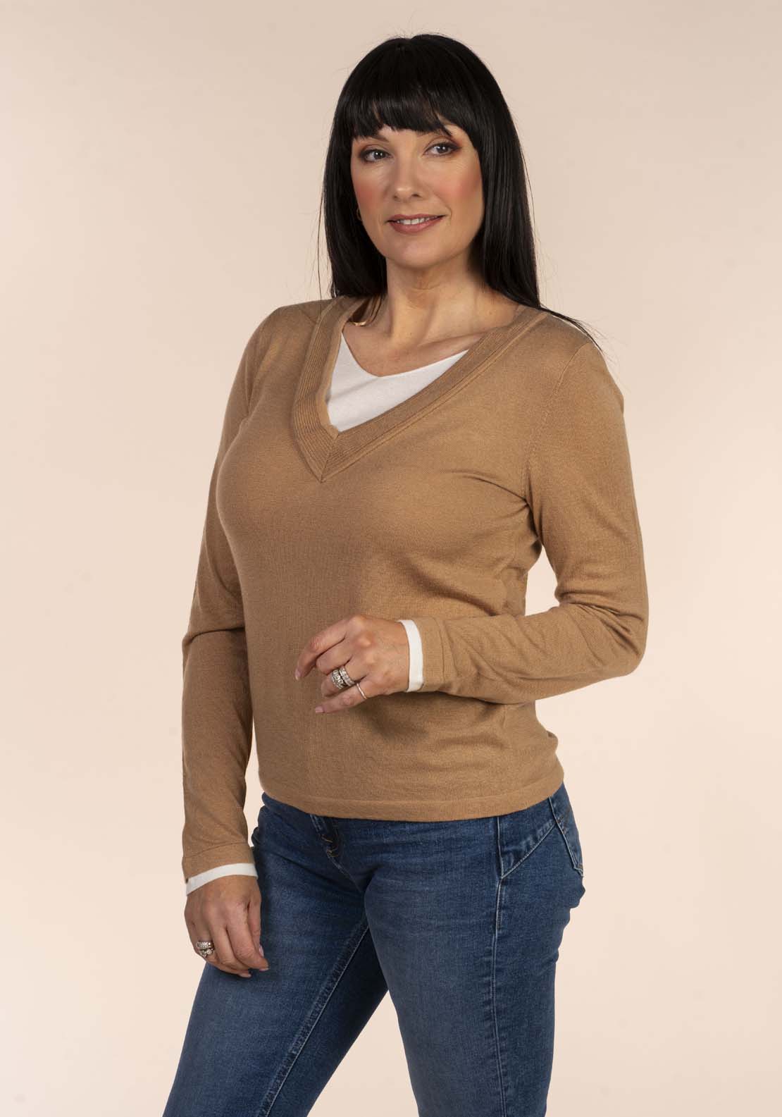 Tea Lane Double V Fine Knit Jumper 2 Shaws Department Stores