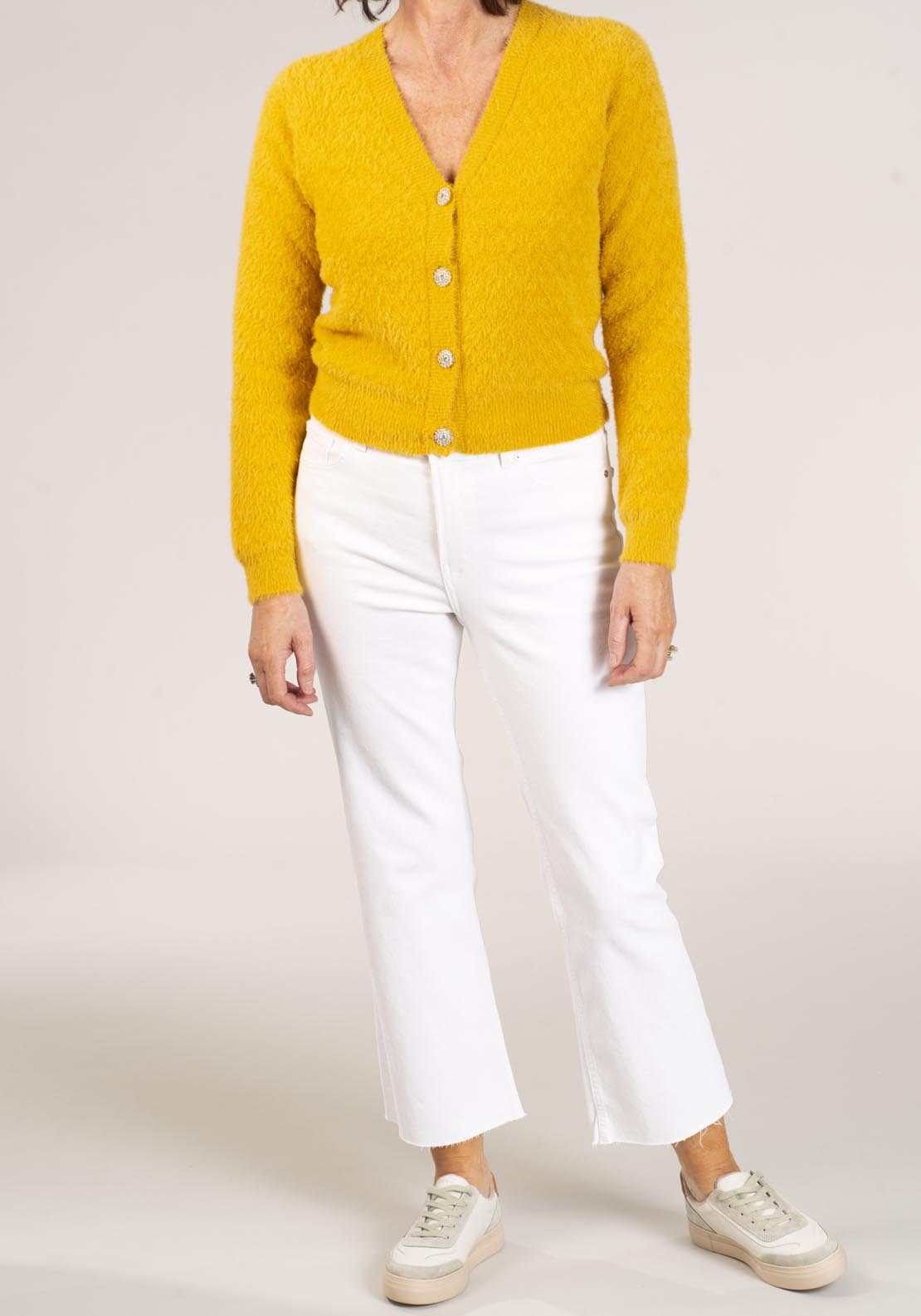 Naoise V Neck Cardigan - Yellow 3 Shaws Department Stores