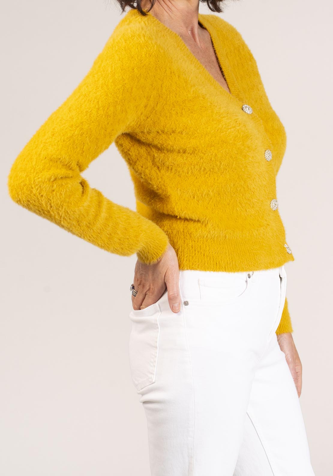 Naoise V Neck Cardigan - Yellow 4 Shaws Department Stores