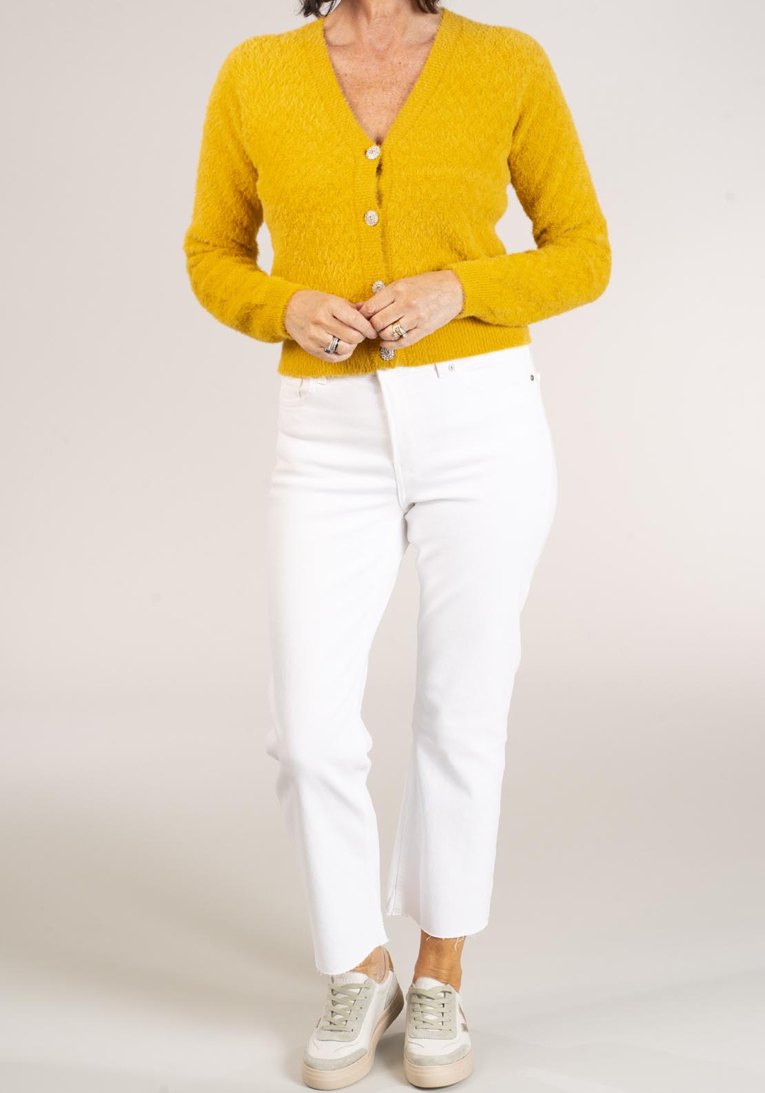 Naoise V Neck Cardigan - Yellow 2 Shaws Department Stores