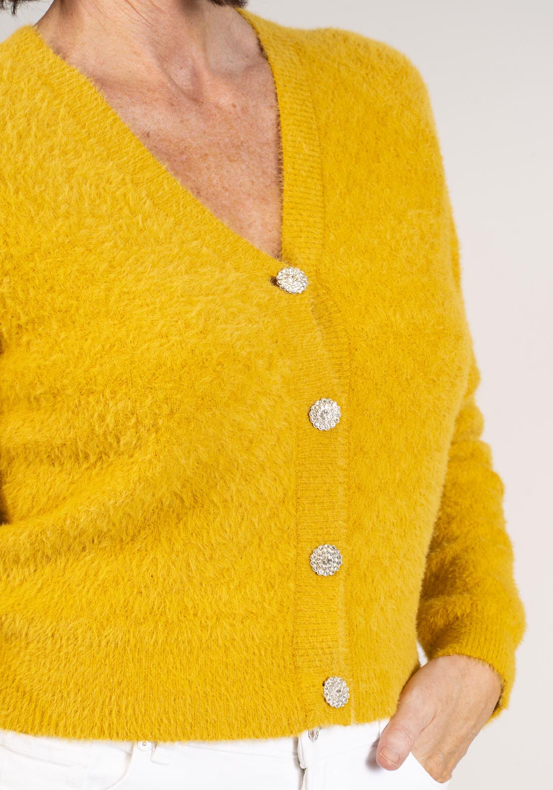 Naoise V Neck Cardigan - Yellow 6 Shaws Department Stores