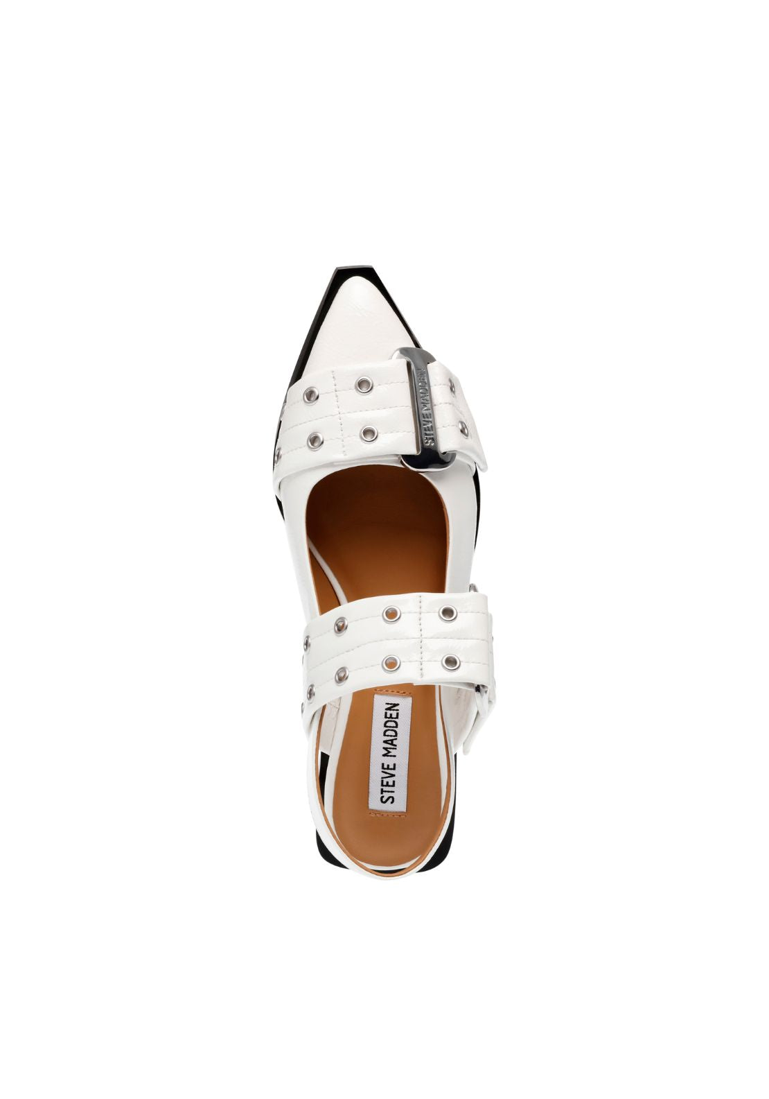 Steve Madden Buckle Stud Flat Shoe - White 4 Shaws Department Stores